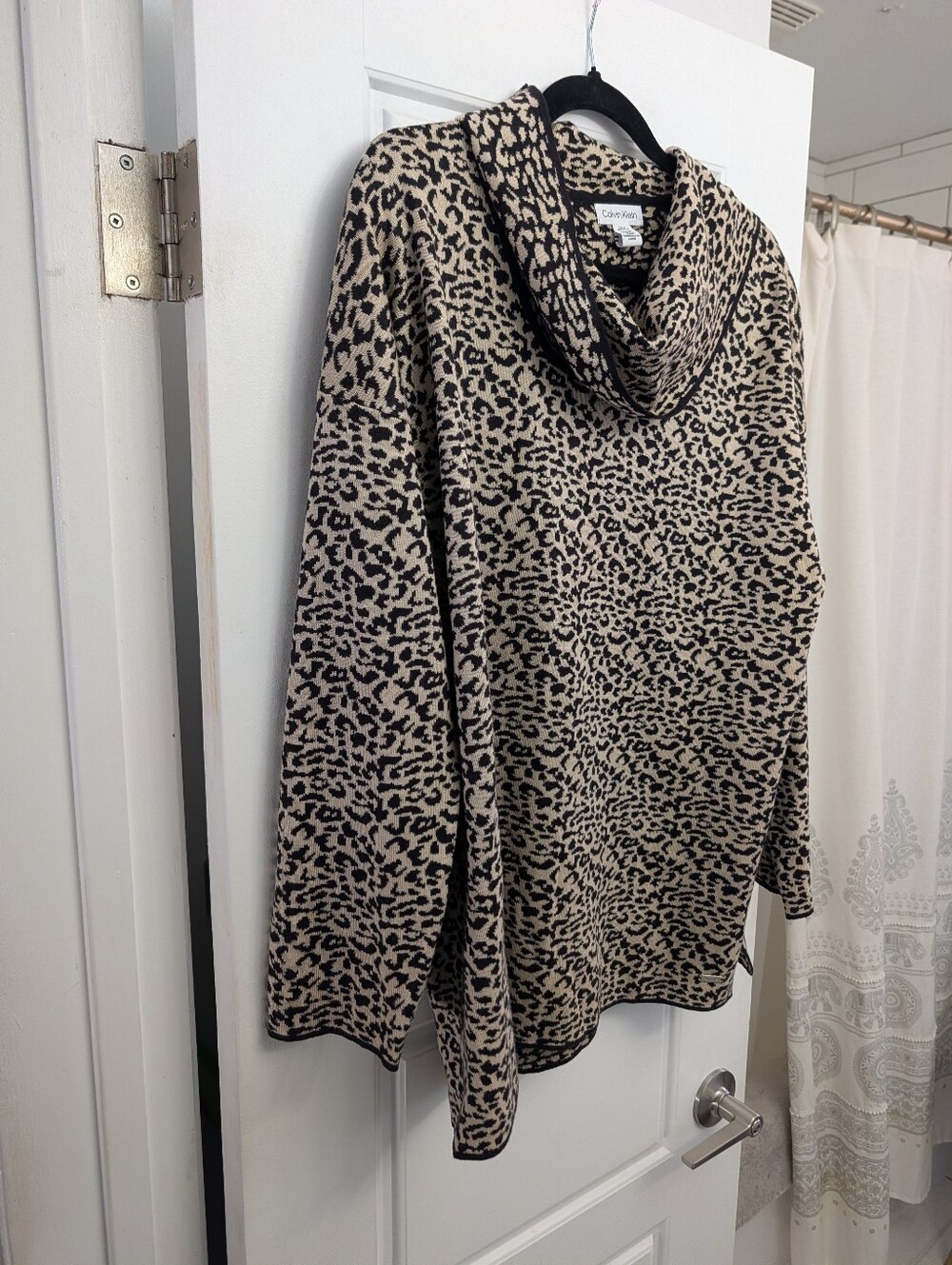 Calvin Klein Beige and Black Leopard Cowl Neck Sweater PTP 24"